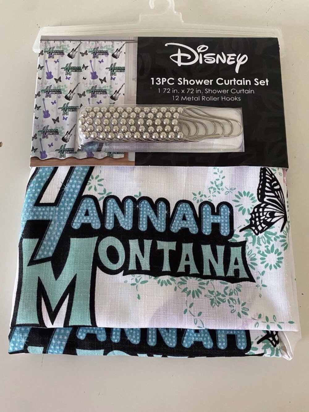 13 Piece Disney Hannah Montana Guitar Butterfly Fabric Shower Curtain 72” X‎ 72”